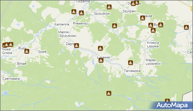 mapa Łukawiec gmina Wielkie Oczy, Łukawiec gmina Wielkie Oczy na mapie Targeo