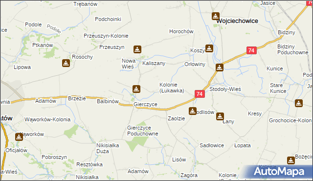mapa Łukawka gmina Wojciechowice, Łukawka gmina Wojciechowice na mapie Targeo