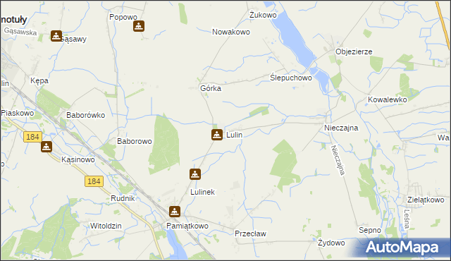 mapa Lulin gmina Oborniki, Lulin gmina Oborniki na mapie Targeo