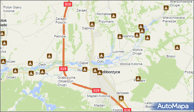 mapa Lute Doły, Lute Doły na mapie Targeo