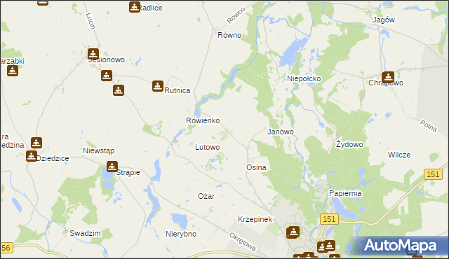 mapa Lutówko gmina Barlinek, Lutówko gmina Barlinek na mapie Targeo