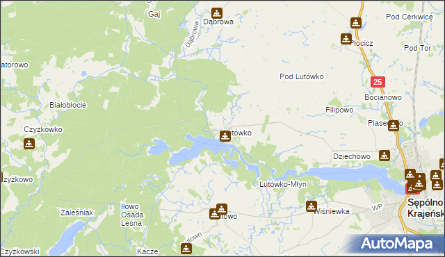 mapa Lutówko gmina Sępólno Krajeńskie, Lutówko gmina Sępólno Krajeńskie na mapie Targeo