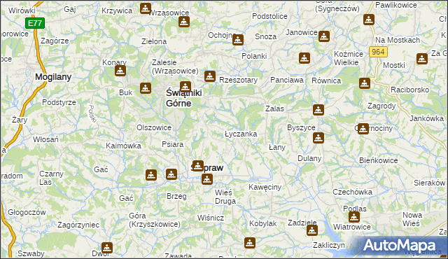 mapa Łyczanka gmina Siepraw, Łyczanka gmina Siepraw na mapie Targeo