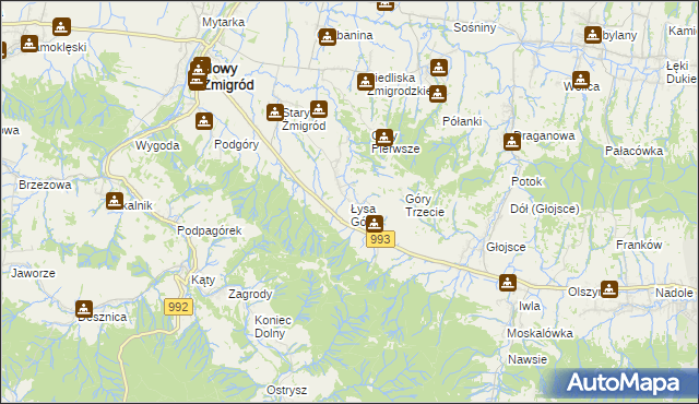 mapa Łysa Góra gmina Nowy Żmigród, Łysa Góra gmina Nowy Żmigród na mapie Targeo