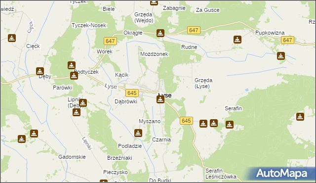 mapa Łyse powiat ostrołęcki, Łyse powiat ostrołęcki na mapie Targeo