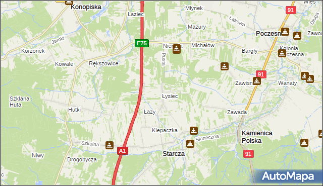 mapa Łysiec, Łysiec na mapie Targeo