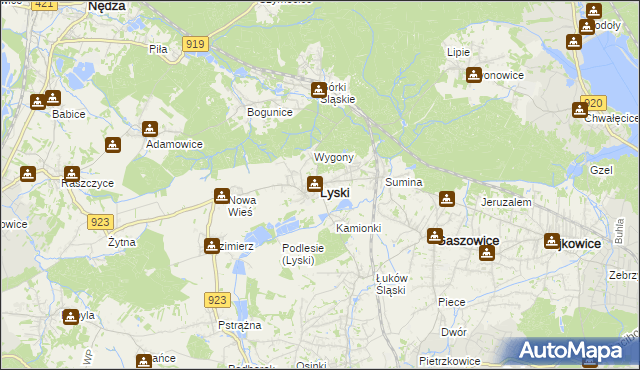 mapa Lyski powiat rybnicki, Lyski powiat rybnicki na mapie Targeo