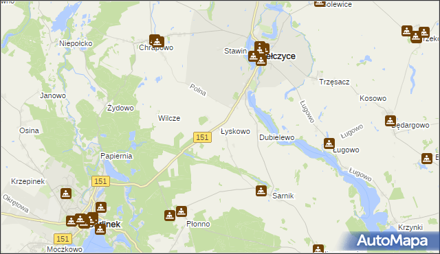 mapa Łyskowo gmina Pełczyce, Łyskowo gmina Pełczyce na mapie Targeo