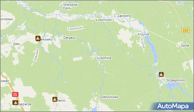 mapa Łysomice gmina Dębnica Kaszubska, Łysomice gmina Dębnica Kaszubska na mapie Targeo