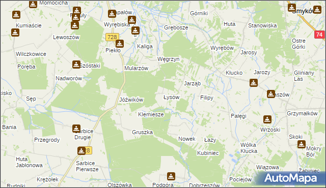 mapa Łysów gmina Radoszyce, Łysów gmina Radoszyce na mapie Targeo