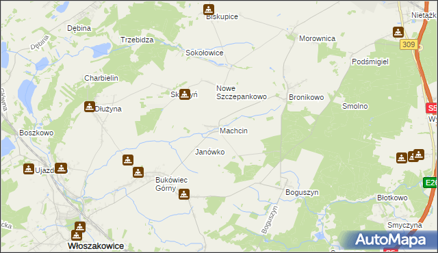 mapa Machcin gmina Śmigiel, Machcin gmina Śmigiel na mapie Targeo
