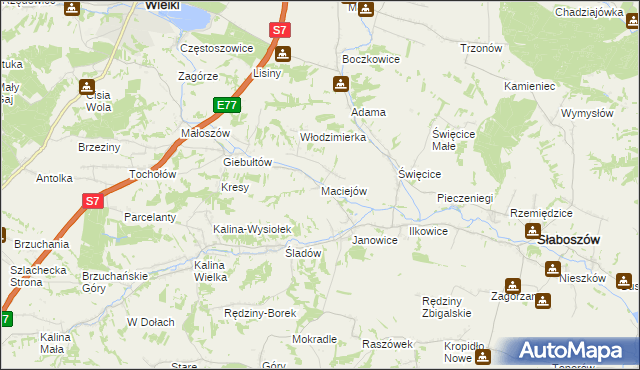 mapa Maciejów gmina Słaboszów, Maciejów gmina Słaboszów na mapie Targeo