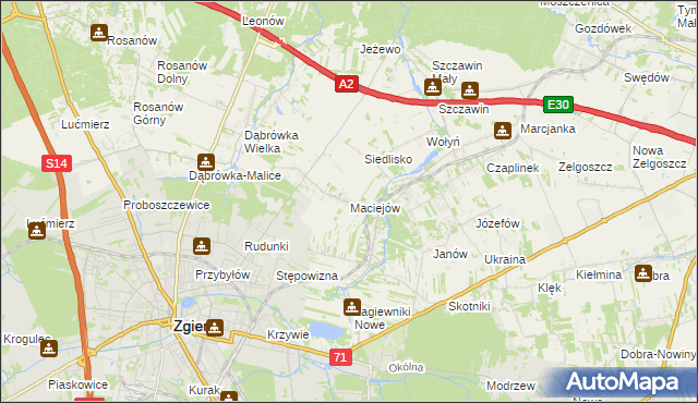 mapa Maciejów gmina Zgierz, Maciejów gmina Zgierz na mapie Targeo