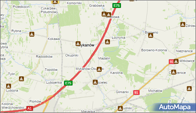 mapa Madalin gmina Rędziny, Madalin gmina Rędziny na mapie Targeo