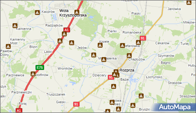 mapa Magdalenka gmina Rozprza, Magdalenka gmina Rozprza na mapie Targeo