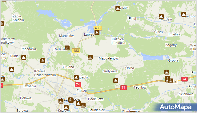 mapa Magdalenów gmina Szczerców, Magdalenów gmina Szczerców na mapie Targeo