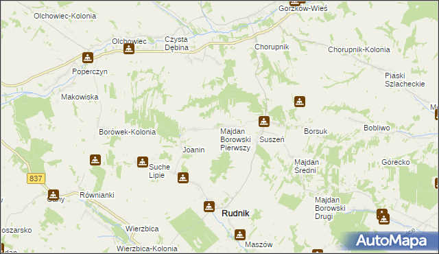 mapa Majdan Borowski Pierwszy, Majdan Borowski Pierwszy na mapie Targeo