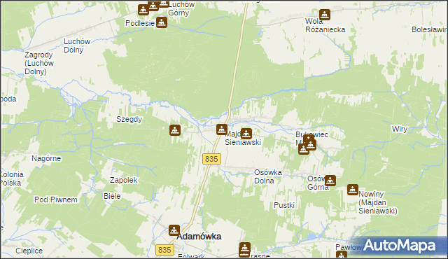 mapa Majdan Sieniawski, Majdan Sieniawski na mapie Targeo