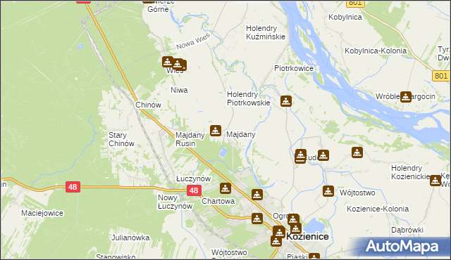 mapa Majdany gmina Kozienice, Majdany gmina Kozienice na mapie Targeo