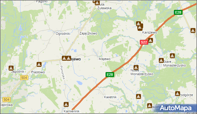 mapa Majewo gmina Milejewo, Majewo gmina Milejewo na mapie Targeo