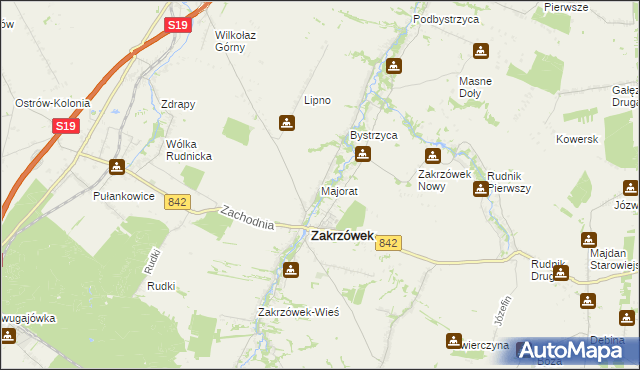 mapa Majorat gmina Zakrzówek, Majorat gmina Zakrzówek na mapie Targeo