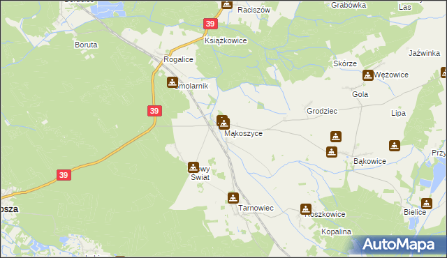 mapa Mąkoszyce gmina Lubsza, Mąkoszyce gmina Lubsza na mapie Targeo