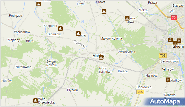 mapa Maków powiat skierniewicki, Maków powiat skierniewicki na mapie Targeo