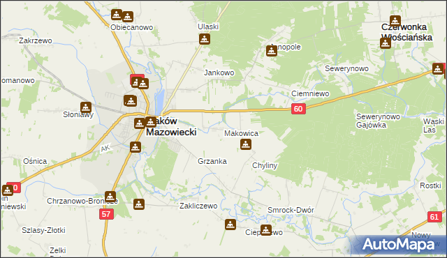 mapa Makowica gmina Szelków, Makowica gmina Szelków na mapie Targeo