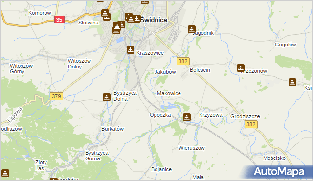 mapa Makowice gmina Świdnica, Makowice gmina Świdnica na mapie Targeo