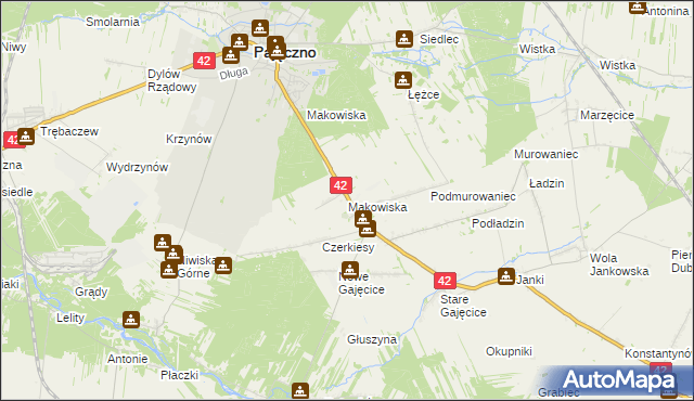 mapa Makowiska gmina Pajęczno, Makowiska gmina Pajęczno na mapie Targeo