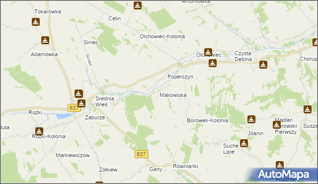 mapa Makowiska gmina Żółkiewka, Makowiska gmina Żółkiewka na mapie Targeo