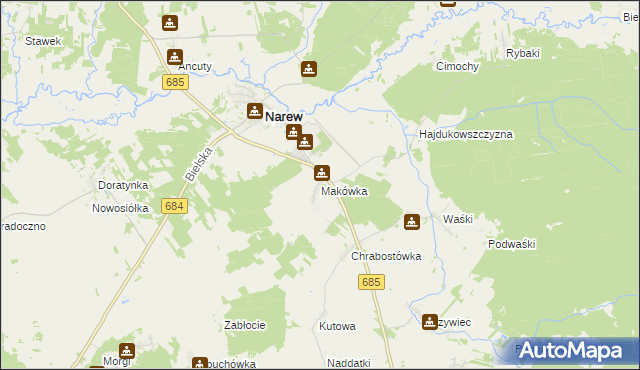 mapa Makówka gmina Narew, Makówka gmina Narew na mapie Targeo