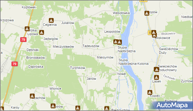 mapa Maksymów gmina Tarłów, Maksymów gmina Tarłów na mapie Targeo