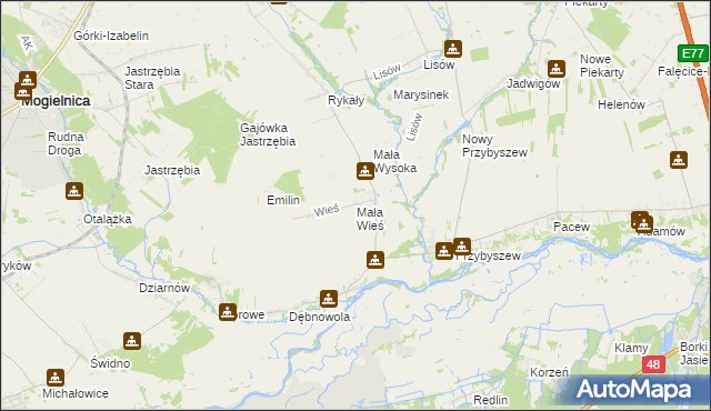 mapa Mała Wieś gmina Promna, Mała Wieś gmina Promna na mapie Targeo