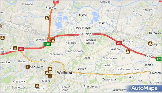 mapa Mała Wieś gmina Wieliczka, Mała Wieś gmina Wieliczka na mapie Targeo