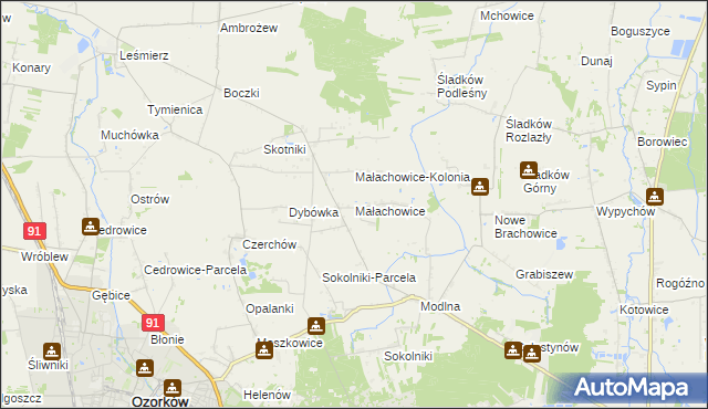 mapa Małachowice, Małachowice na mapie Targeo