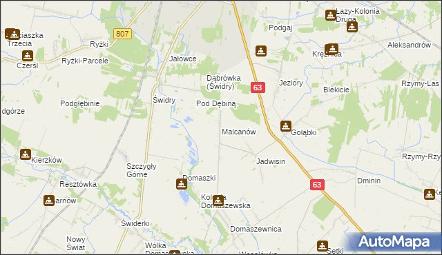 mapa Malcanów gmina Łuków, Malcanów gmina Łuków na mapie Targeo