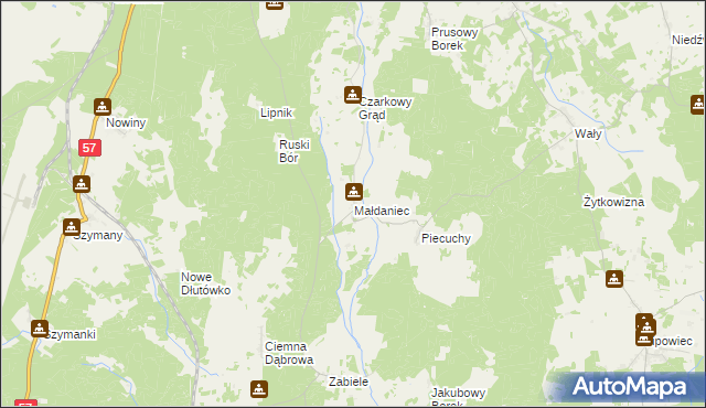 mapa Małdaniec, Małdaniec na mapie Targeo