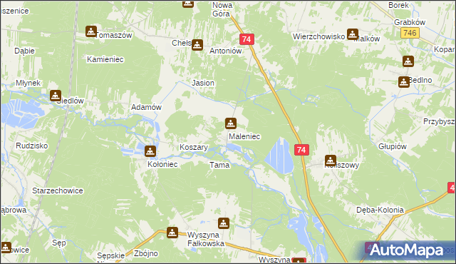 mapa Maleniec gmina Ruda Maleniecka, Maleniec gmina Ruda Maleniecka na mapie Targeo