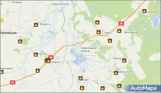 mapa Malerzowice Wielkie, Malerzowice Wielkie na mapie Targeo