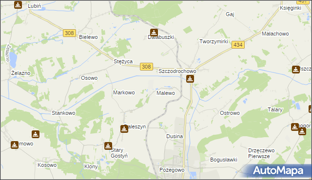 mapa Malewo gmina Gostyń, Malewo gmina Gostyń na mapie Targeo