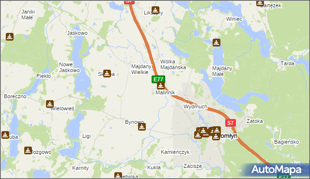 mapa Malinnik, Malinnik na mapie Targeo