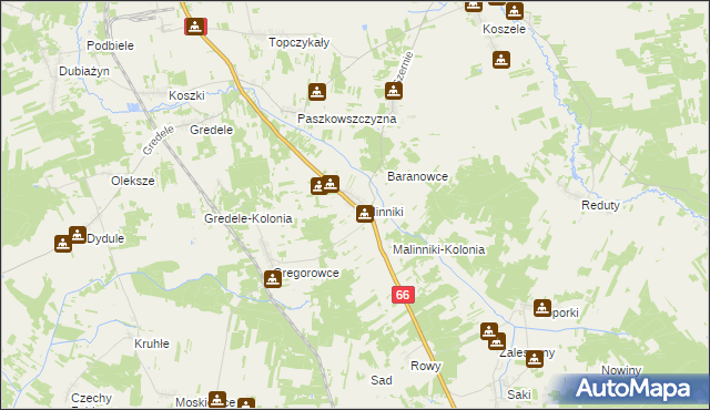 mapa Malinniki, Malinniki na mapie Targeo