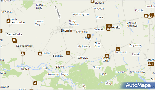 mapa Malinówka gmina Skomlin, Malinówka gmina Skomlin na mapie Targeo