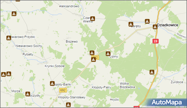 mapa Malinowo gmina Dziadkowice, Malinowo gmina Dziadkowice na mapie Targeo