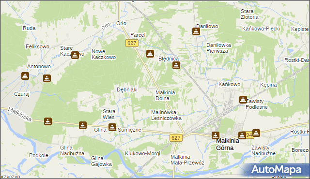 mapa Małkinia Dolna, Małkinia Dolna na mapie Targeo