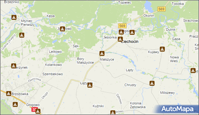 mapa Małszyce gmina Ciechocin, Małszyce gmina Ciechocin na mapie Targeo