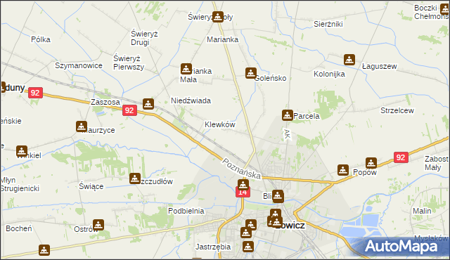 mapa Małszyce gmina Łowicz, Małszyce gmina Łowicz na mapie Targeo