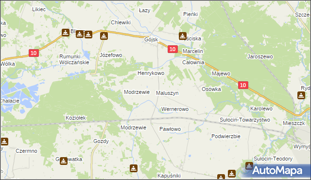 mapa Maluszyn gmina Szczutowo, Maluszyn gmina Szczutowo na mapie Targeo