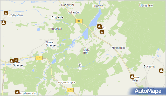 mapa Mały Bór gmina Wschowa, Mały Bór gmina Wschowa na mapie Targeo